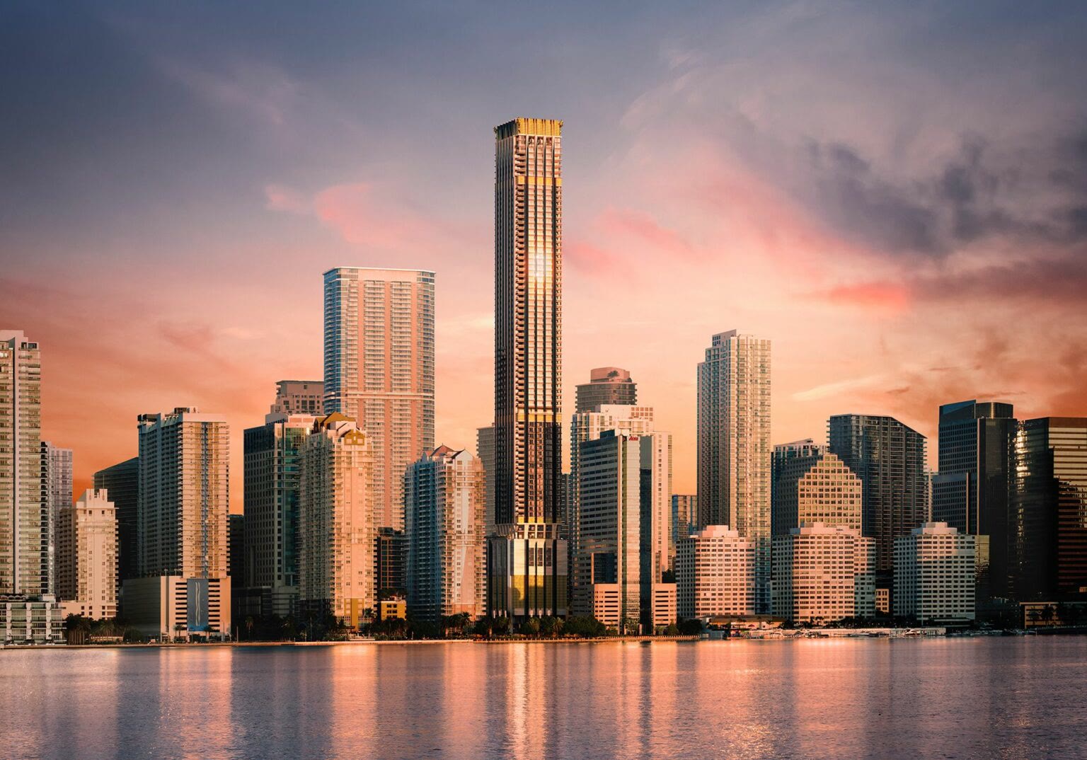 888 Brickell tower above the Miami skyline